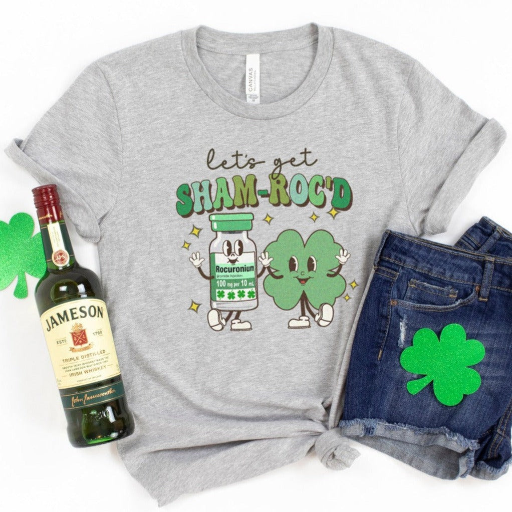 shamrocretrogray Retro Let's Get ShamROC'd T-Shirt - Image 1